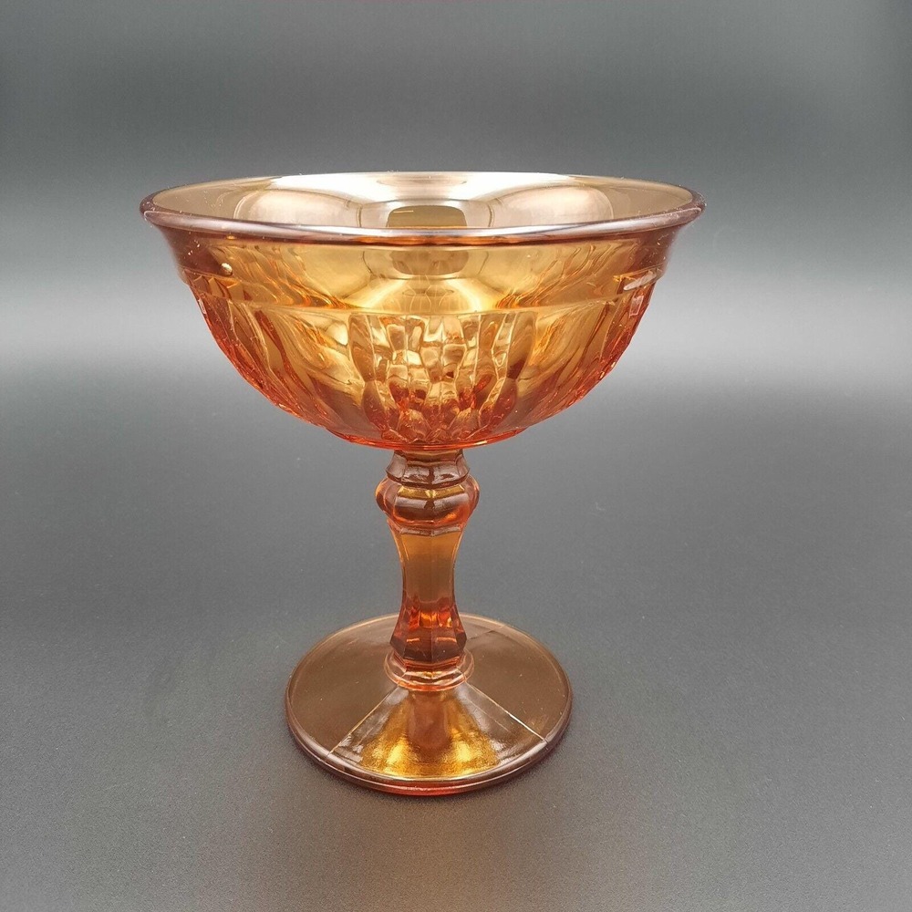 Vintage Amber Indiana‎ Glass Compote Candy Pedestal Dish Bowl Honey Comb Gold